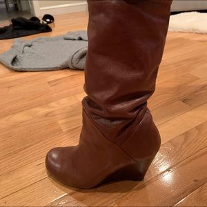 Wedge knee length boots